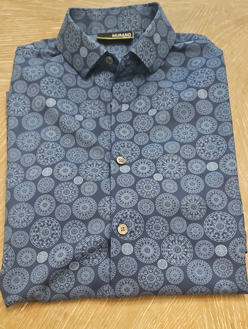 Murano Navy Blue Circular Pattern Dress Shirt